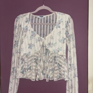 RSQ Cream and Blue Floral Blouse